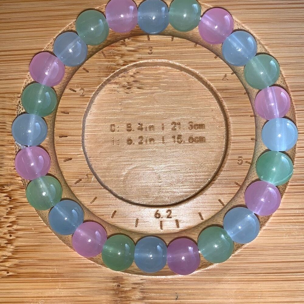 New Handmade Glass Bead Bracelet Girls Women Pink Blue Green 6.2” Strechy